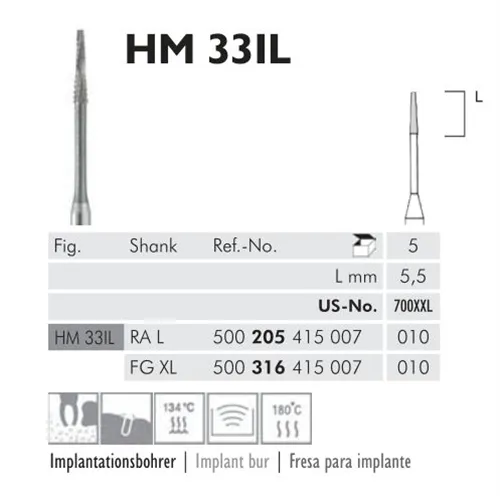 MEISINGER FG-XL CARBIDE IMPLANTAAT BOOR HM33IL010 (5st)