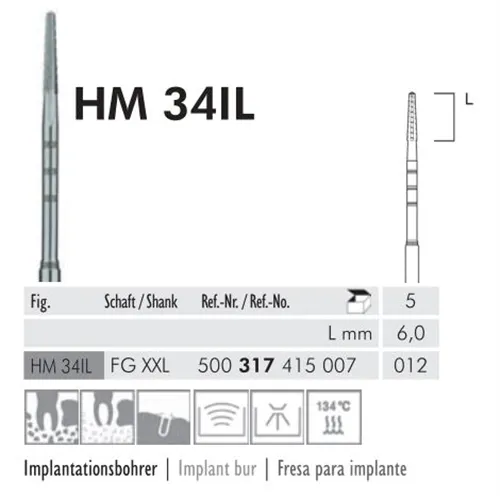 MEISINGER FG-XXL CARBIDE IMPLANTAAT BOOR HM 34IL/012 (5st)