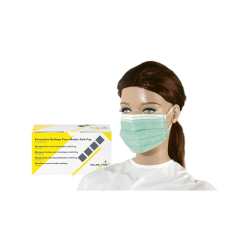 YELLOW POINT MONDMASKERS TYPE IIR ANTI-FOG MET ELASTIEKJES GROEN (50st)