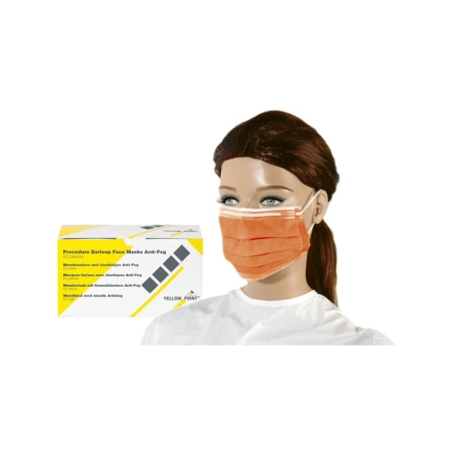 YELLOW POINT MONDMASKERS TYPE IIR ANTI-FOG MET ELASTIEKJES ORANJE (50st)