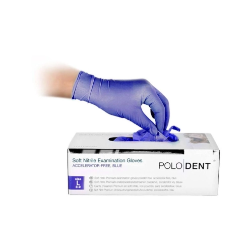 POLODENT HANDSCHOENEN SOFT NITRILE ACCELERATORVRIJ BLAUW LARGE (100st)