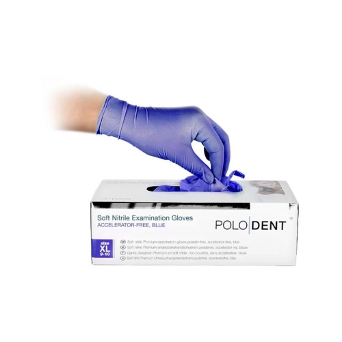 POLODENT HANDSCHOENEN SOFT NITRILE ACCELERATORVRIJ BLAUW EXTRA-LARGE (100st)