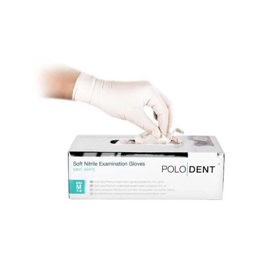 POLODENT HANDSCHOENEN SOFT NITRILE POEDERVRIJ MINT WIT MEDIUM (100st)