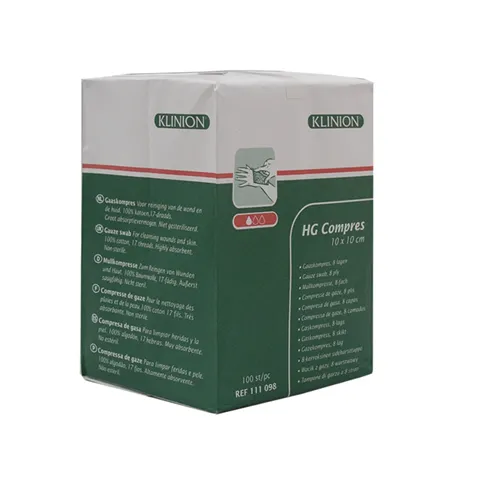 KLINION HG COMPRESS GAASJES NIET STERIEL 10x10cm/8 laags (100st)