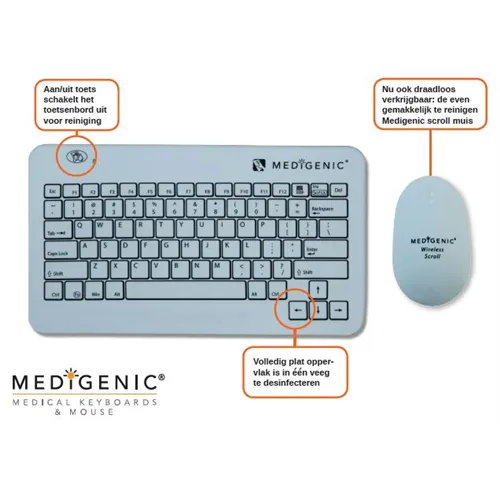 MEDIGENIC COMPLIANCE COMPACT HYGIENISCH TOETSENBORD DRAADLOOS (CART SIZE)